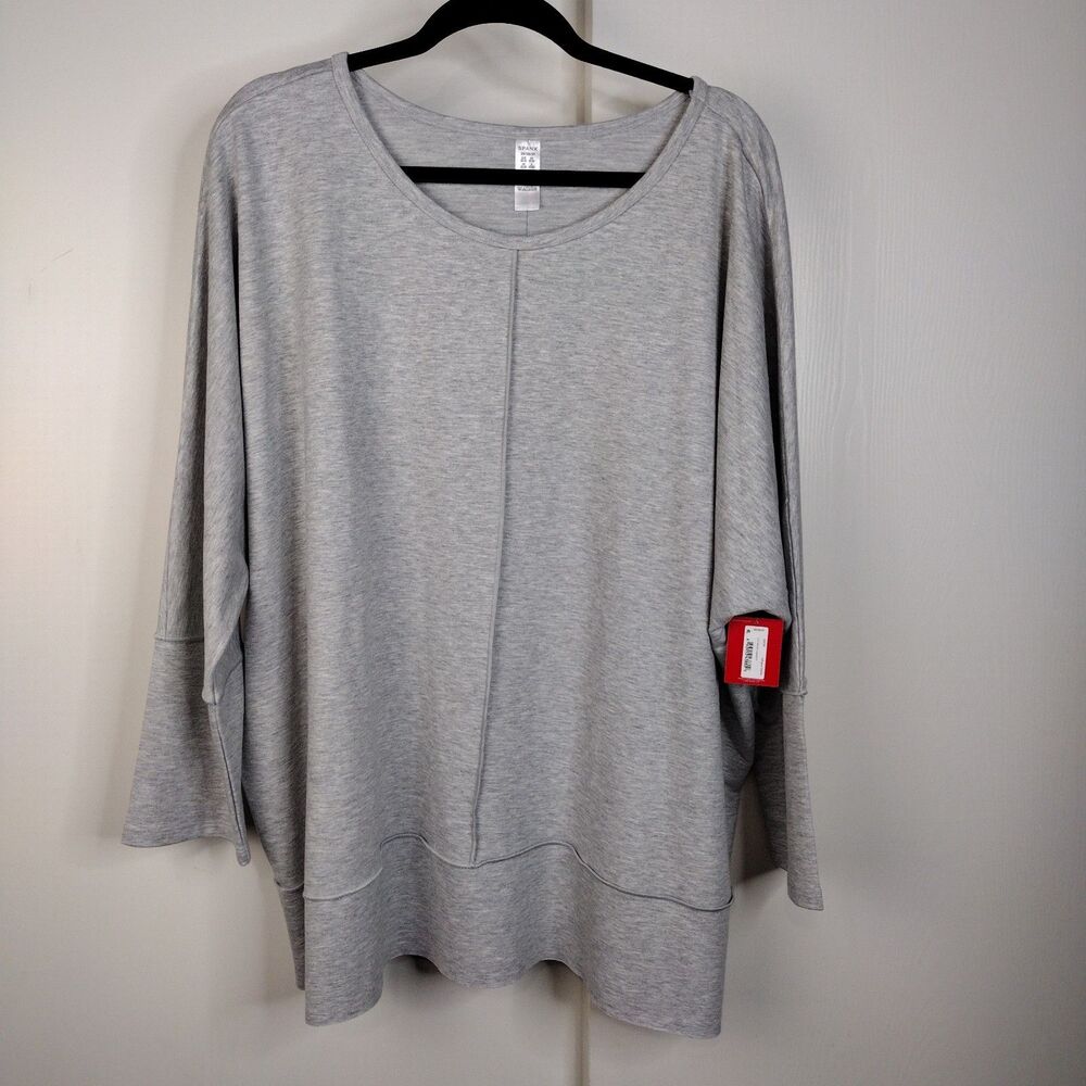 NEW Spanx Plus Size 2X Sweatshirt Top Soft Grey Heather Dolman Sleeve Raw Hem